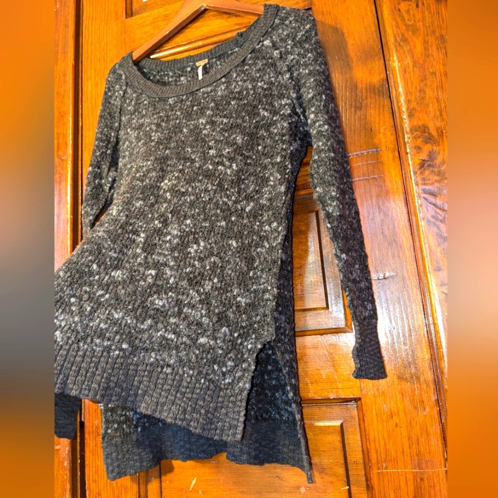 Free People Brookside Honeycomb Sweater Grey XS Anthropologie Winter High Low